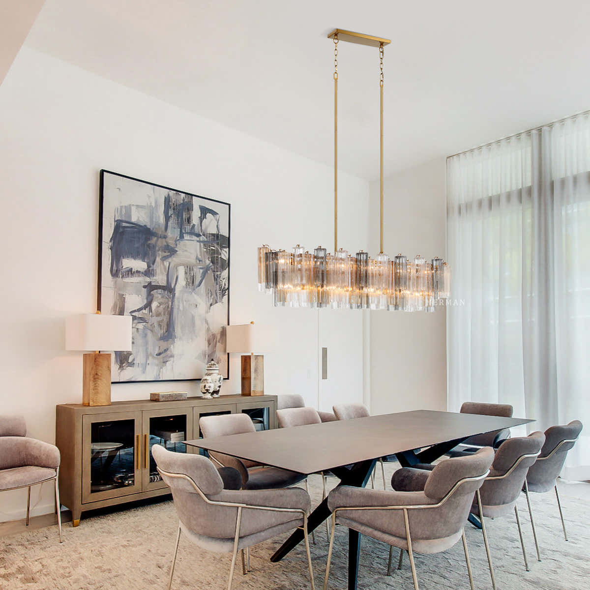 Addis Murano Glass Linear Chandelier 51"