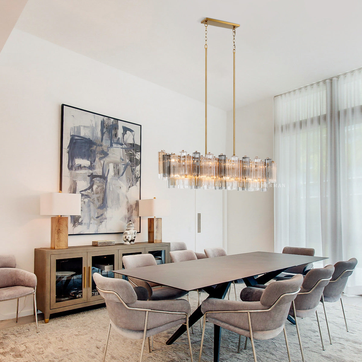 Addis Murano Glass Linear Chandelier 51"