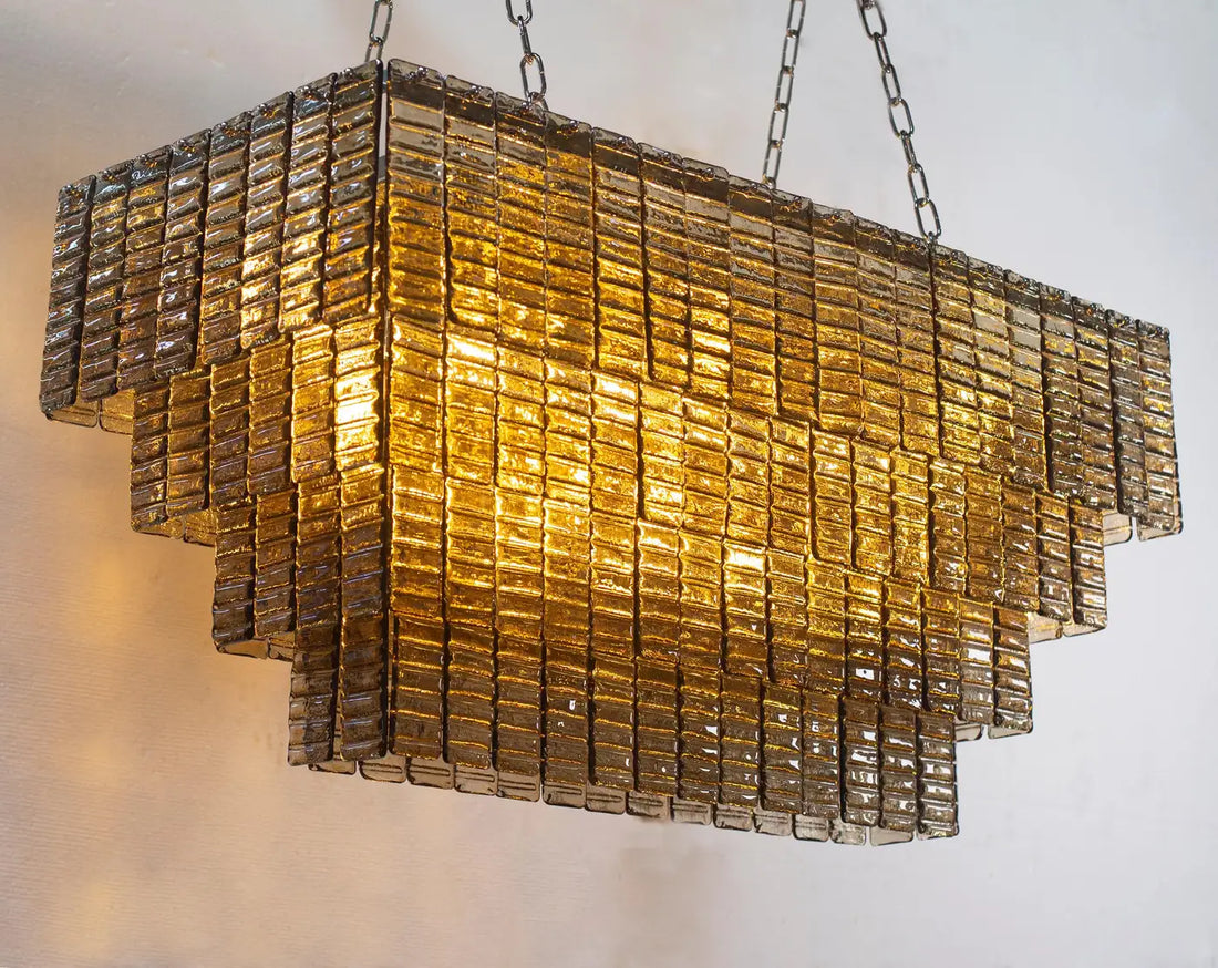 Grande lampadario con listelli vetro di Murano ispirato al mid-century italiano