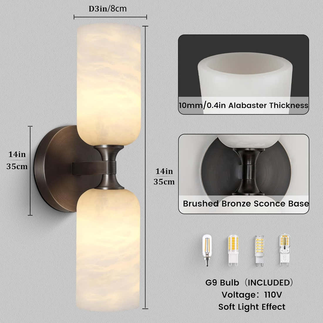 Monty Alabaster Linear Wall Sconce-Black