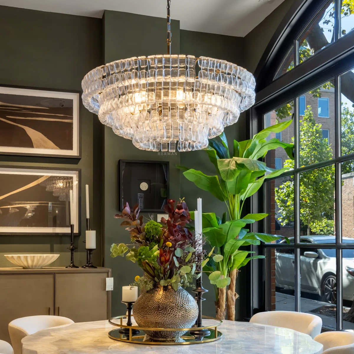 Amor 4-Tier Ghiaccio Glass Round Chandelier 36"