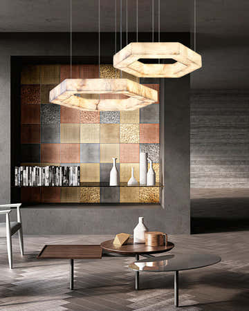 LED Hexagon Marble Pendant Lamp | Double/Triple Ring Design