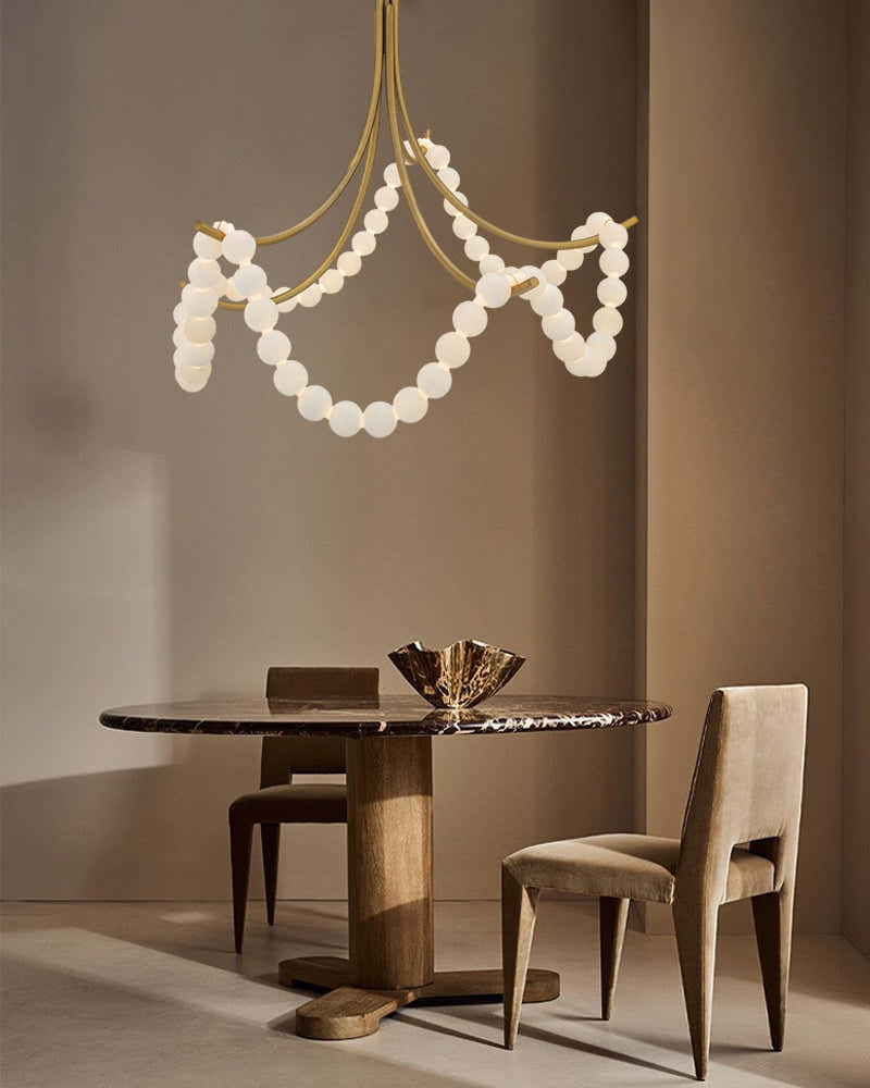 Cluster String Alabaster Beads Semi Flush Chandelier