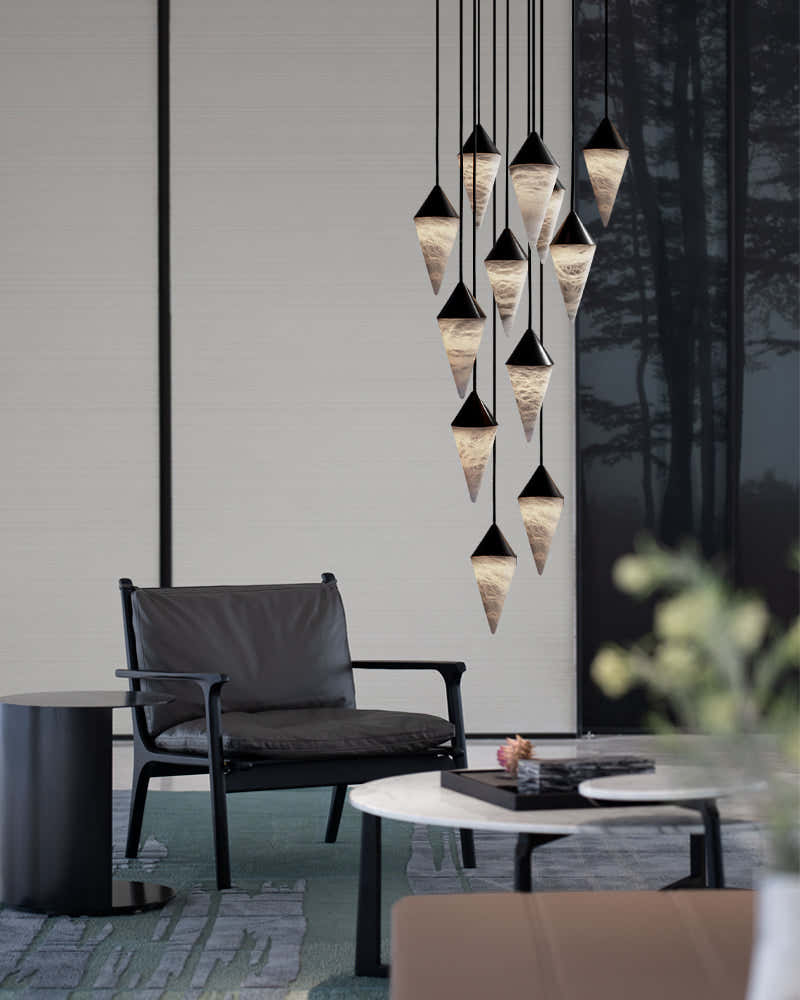 12 light Conical Cluster Minimalist Design Alabaster Pendant Light