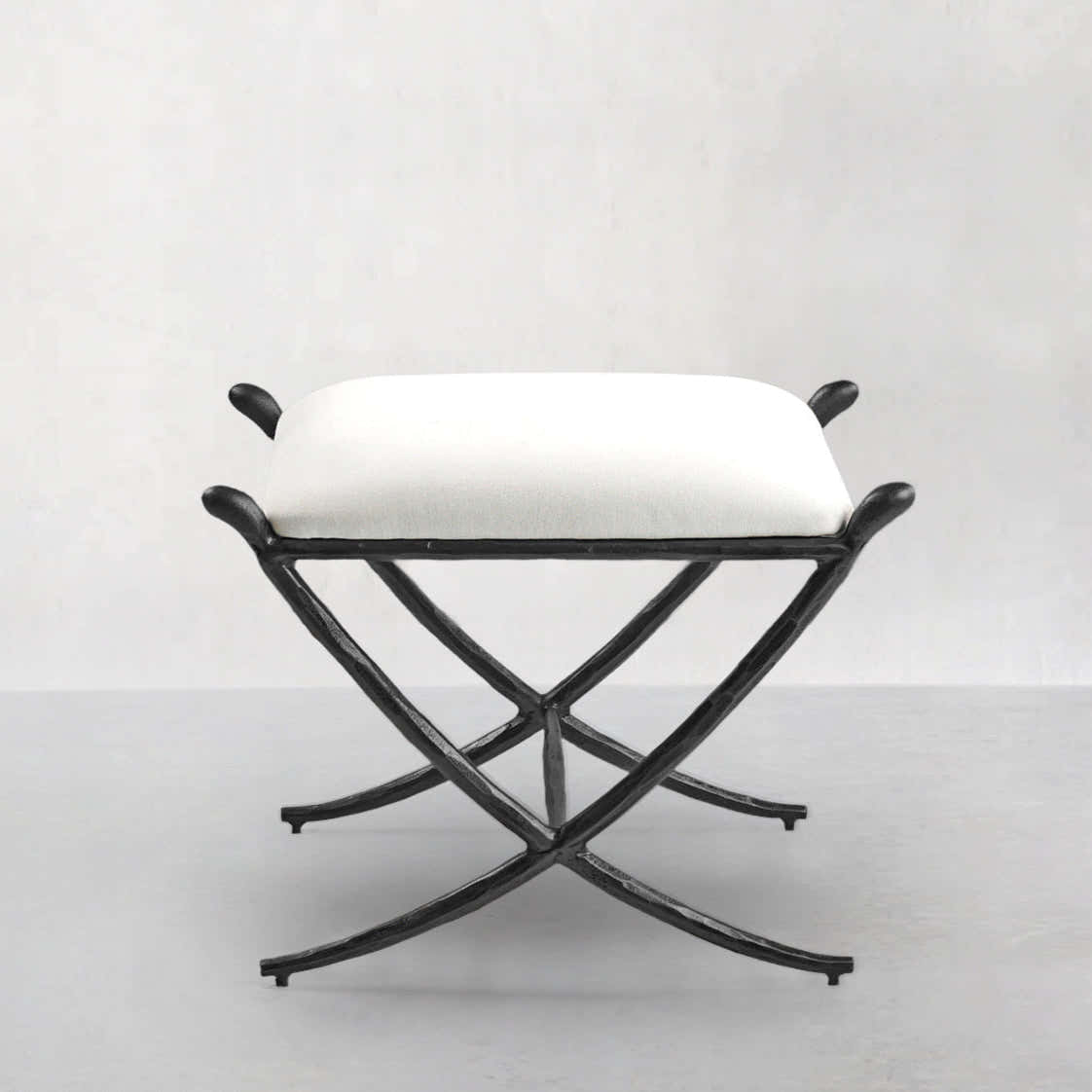 Hand-Forged Metal Horn Fabric Base Stool
