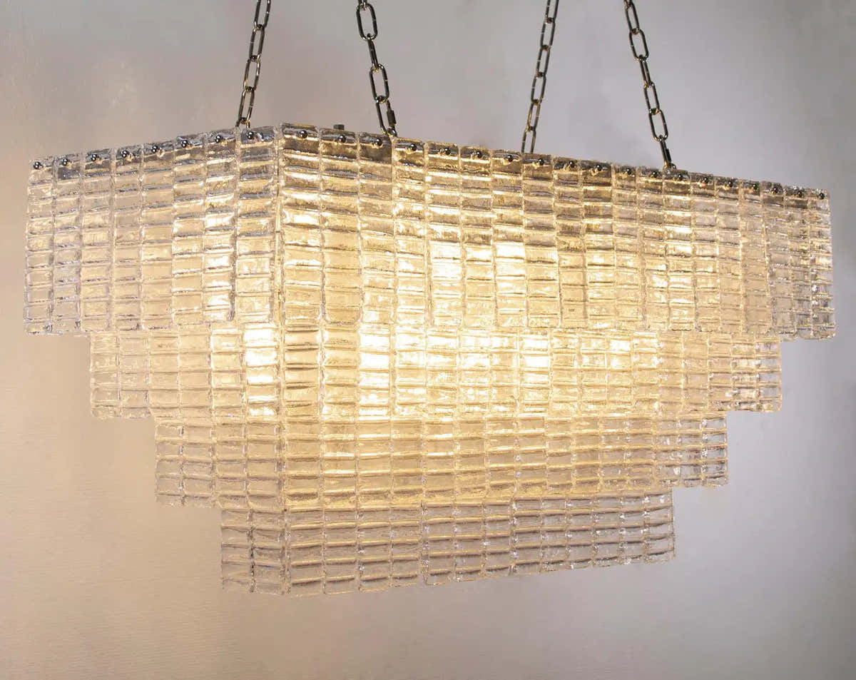 Grande lampadario con listelli vetro di Murano ispirato al mid-century italiano
