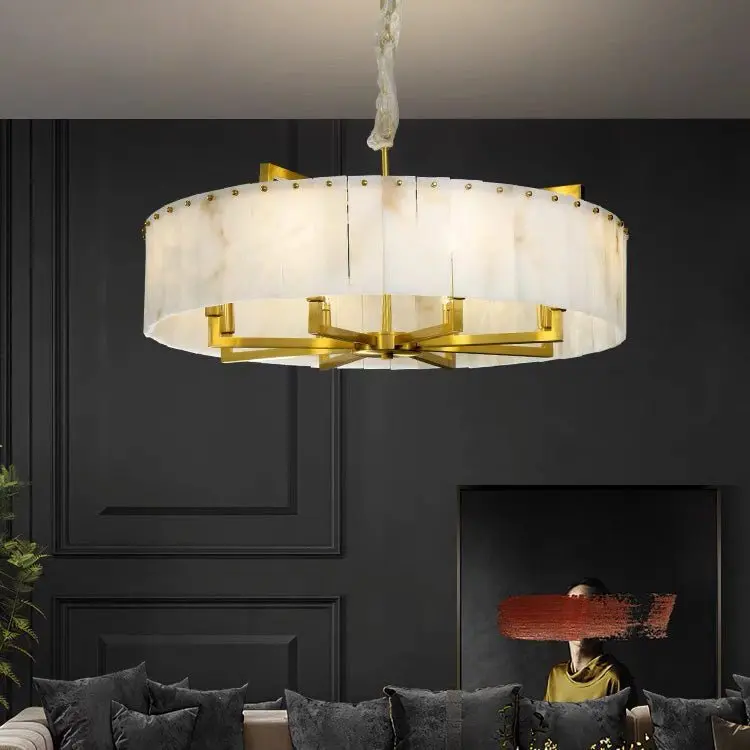 Alabaster Brass Round Chandelier Lighting