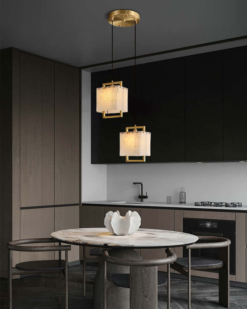 Elegant Cluster Alabaster Dome Suspension Light Lacquered Burnished Brass for hallway