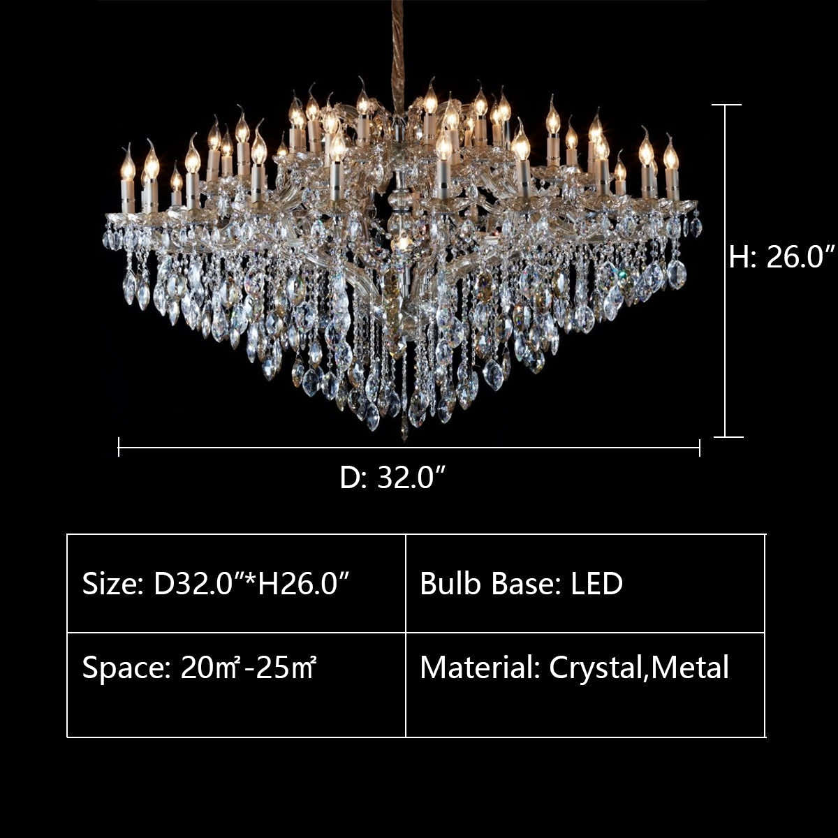 Oversized Luxury Candle Branch Raindrop Crystal Pendant Chandelier for Living/Dining Room/Foyer/Stairs
