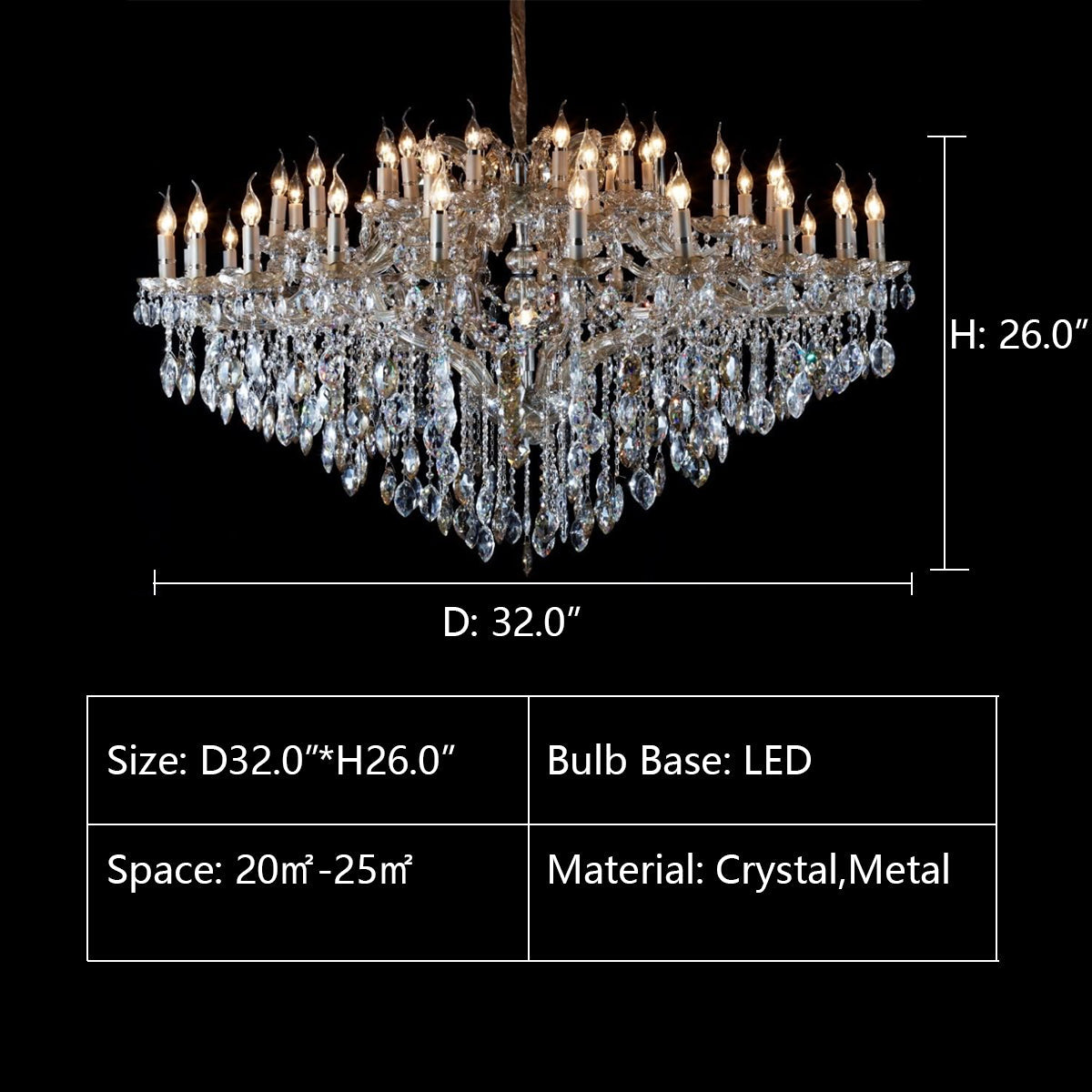 Oversized Luxury Candle Branch Raindrop Crystal Pendant Chandelier for Living/Dining Room/Foyer/Stairs