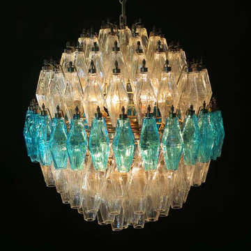 Murano Chandelier – Poliedri – 140 glass – Transparent/Blue