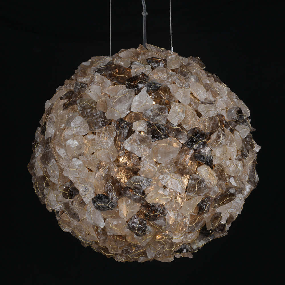 Modern Clear & Smoky Rock Crystal Ball Pendant Light