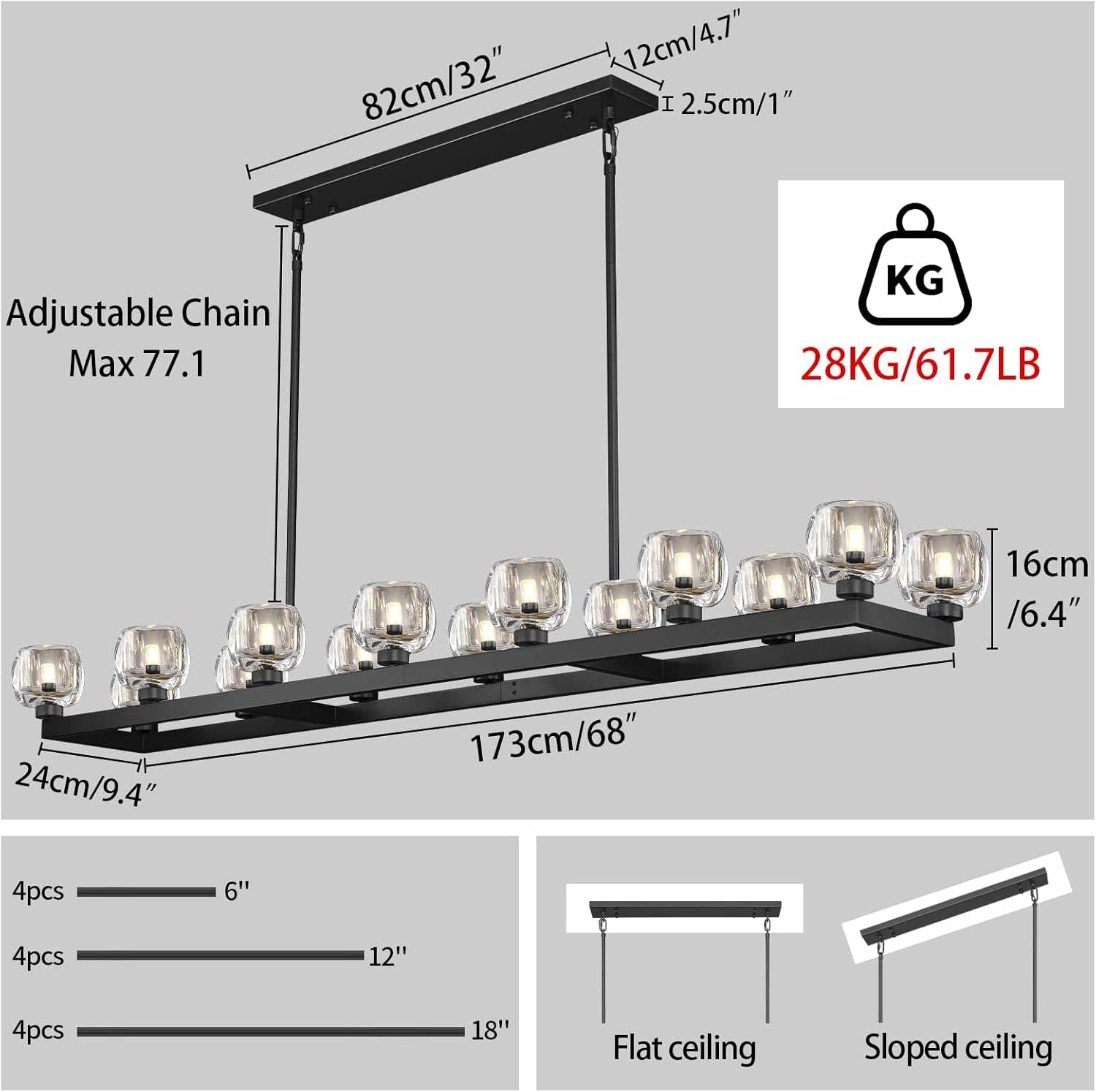 Modern Crystal Rectangle Wagon Wheel Chandeliers