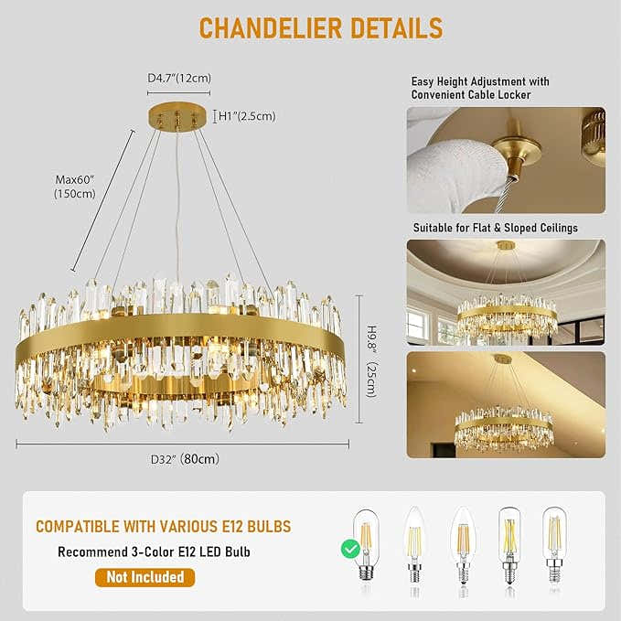 MDEGLYO Modern Crystal Round Chandelier
