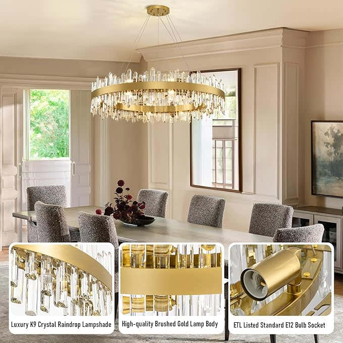 MDEGLYO Modern Crystal Round Chandelier