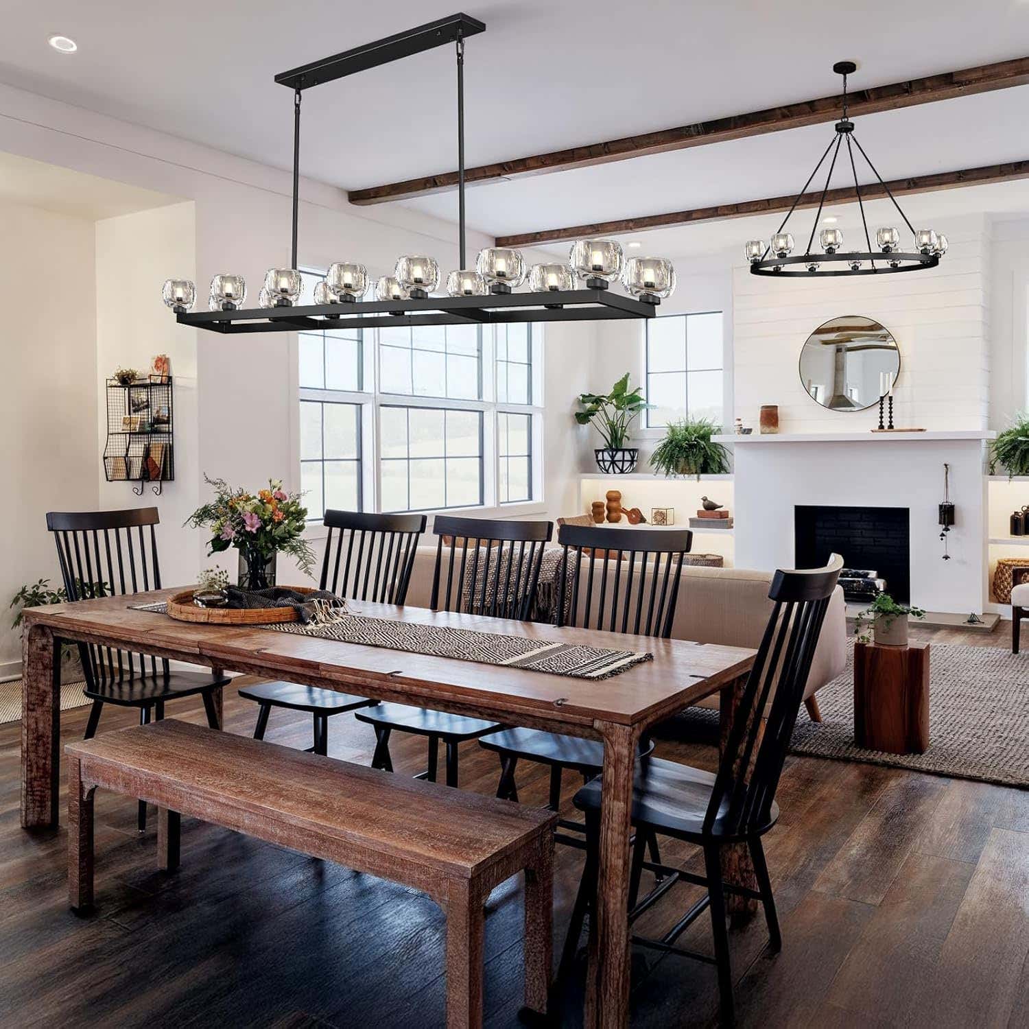 Modern Crystal Rectangle Wagon Wheel Chandeliers