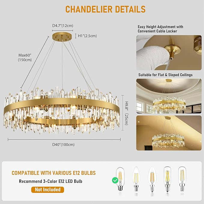 MDEGLYO Modern Crystal Round Chandelier