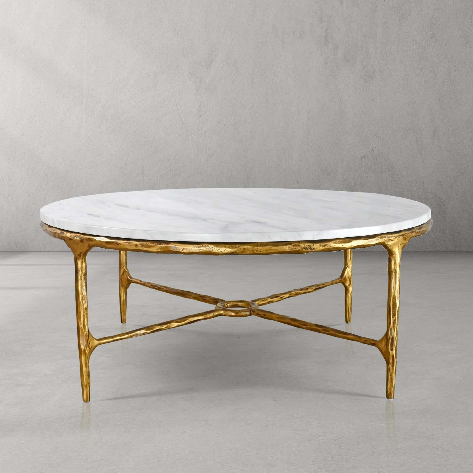 Hand-Forged Metal Marble Round Coffee Table 36" 55"