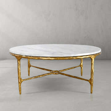 Hand-Forged Metal Marble Round Coffee Table 36" 55"