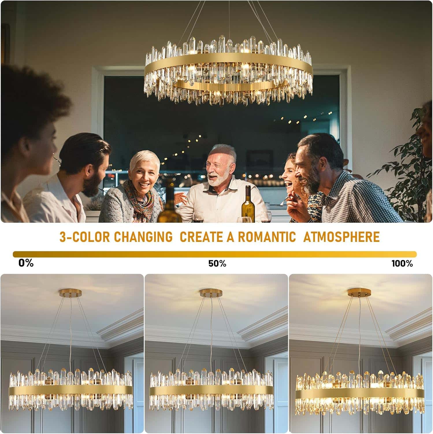 MDEGLYO Modern Crystal Round Chandelier