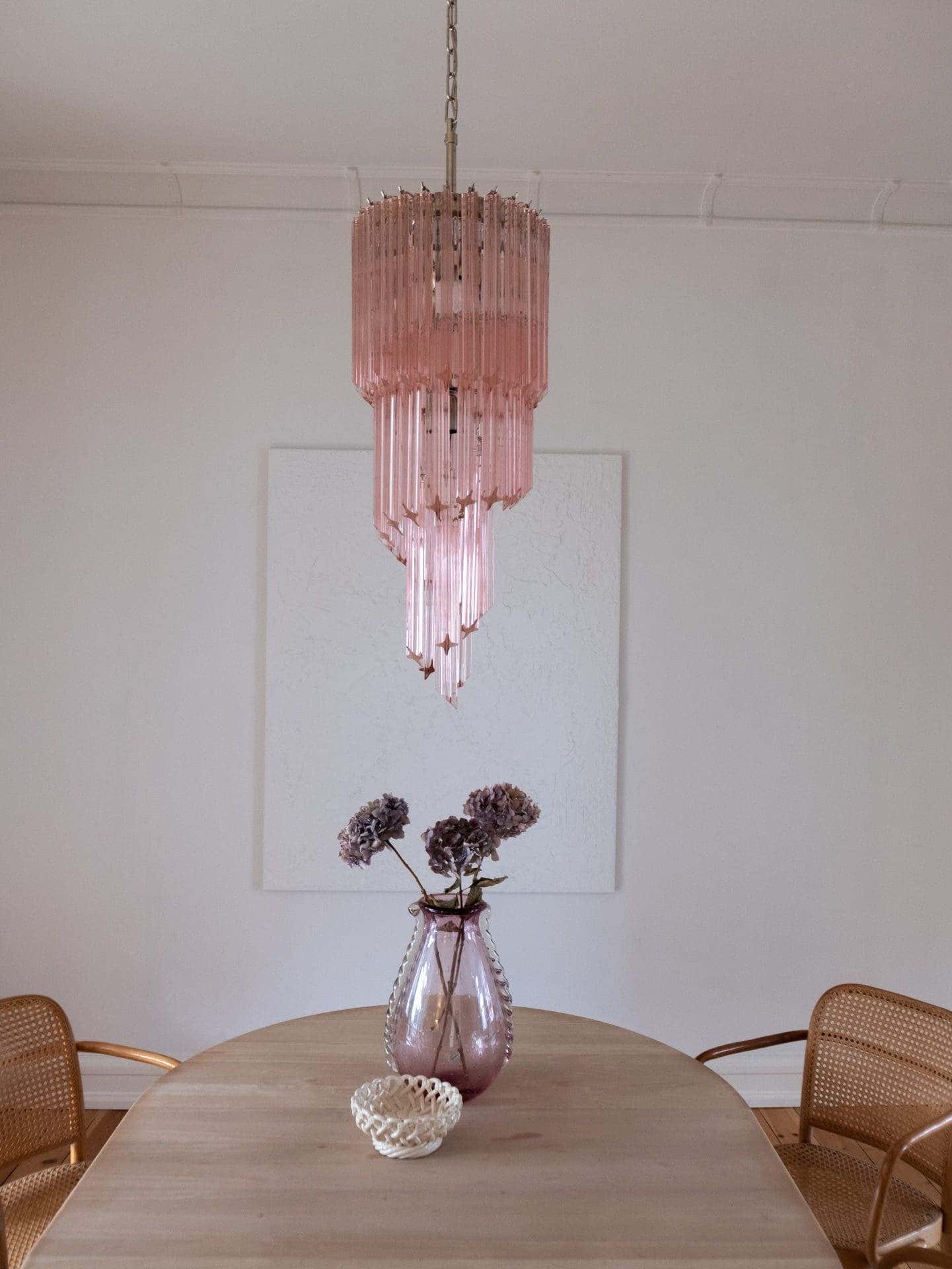 Murano Chandelier – Spiral – 54 prisms – Pink