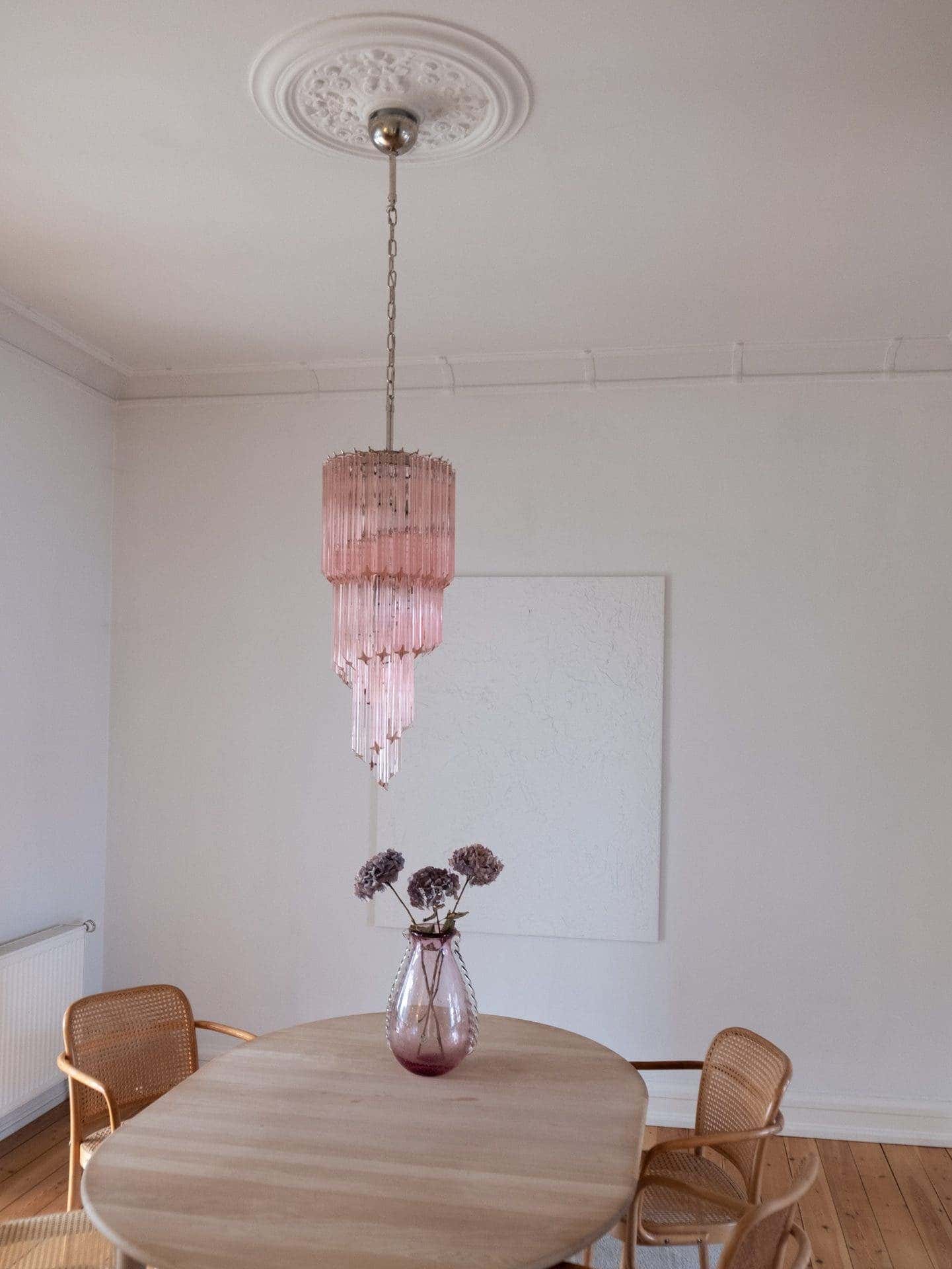 Murano Chandelier – Spiral – 54 prisms – Pink