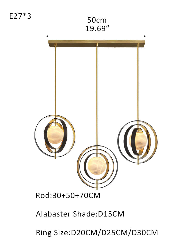 White Alabaster Round Ceiling Pendant Lamp - Gold & Bronze Rotatable Ring