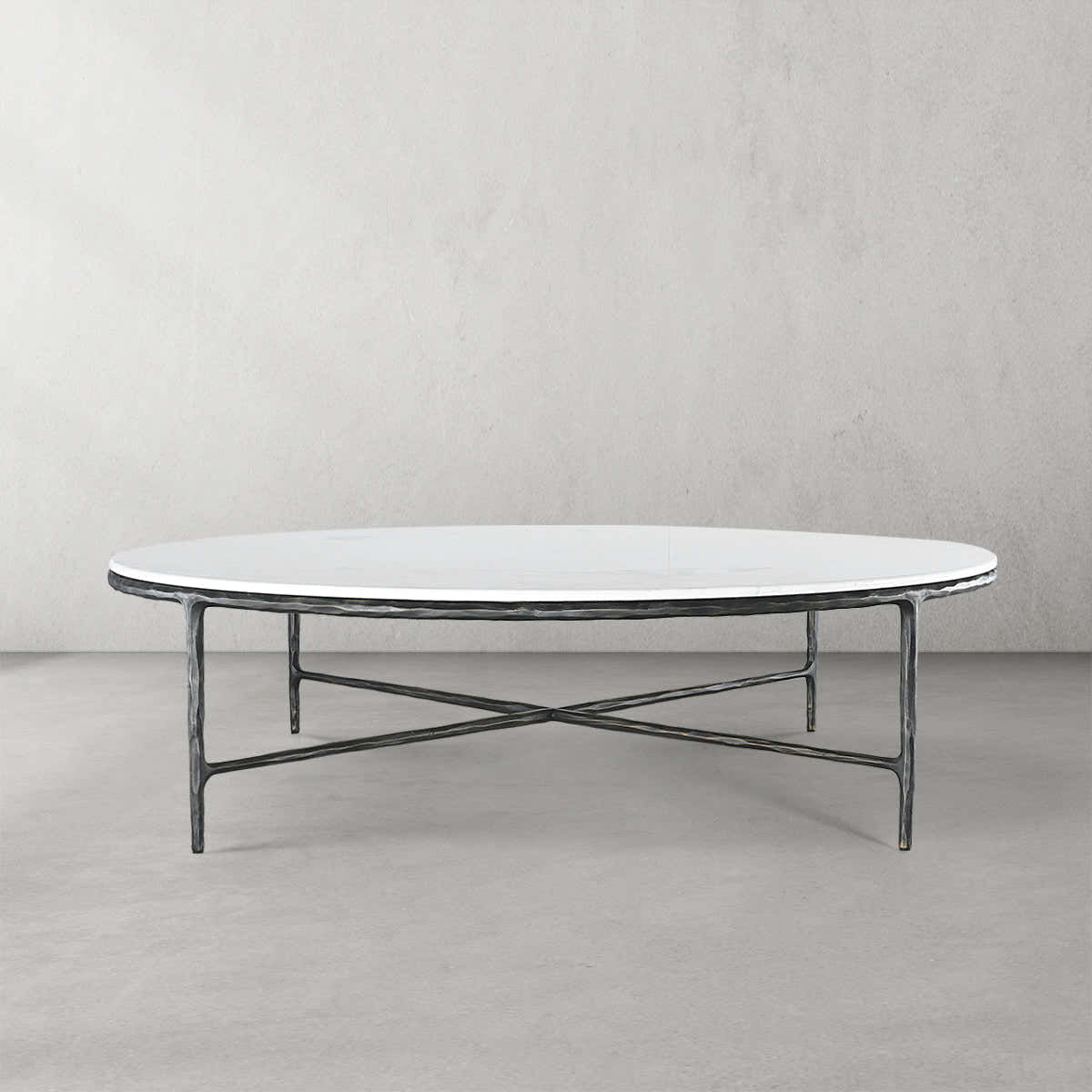 Hand-Forged Metal Marble Round Coffee Table 36" 55"