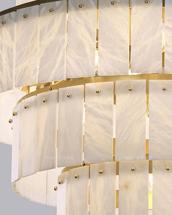 Long Cascading Alabaster Staircase Chandelier