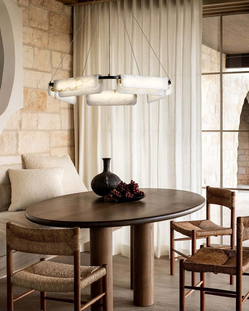 Modern Linear Black Metal Elegant Alabaster Pendant for Living room Lighting