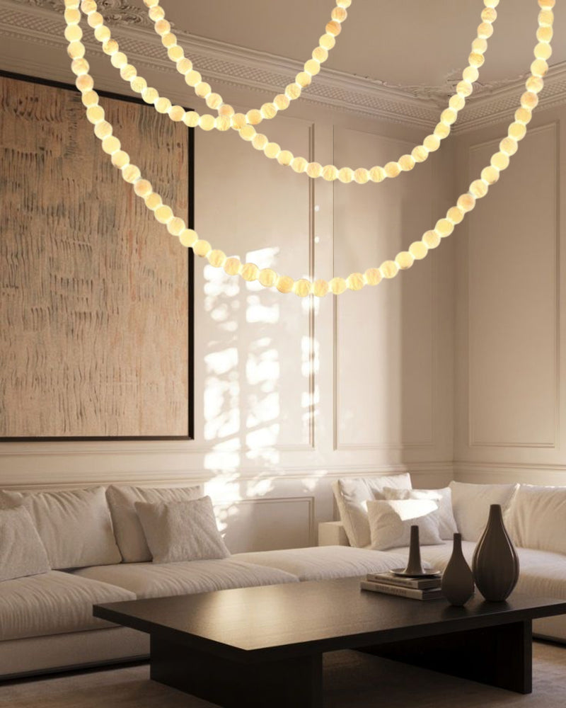 Modern LED Natural Alabaster Globes Beads Hanging Chandelier Indoor Lighting Fixture