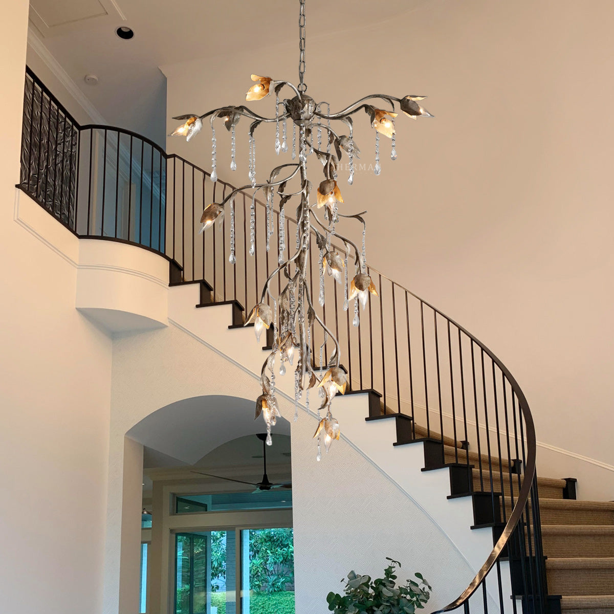 Gothic Viticci Cascade Chandelier 34"H -Silver