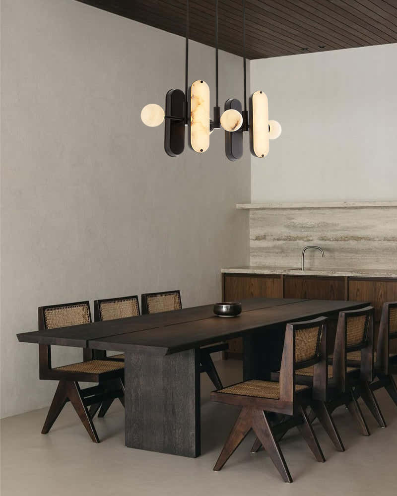 8-Light LED Linear Pendant Lighting in White Alabaster