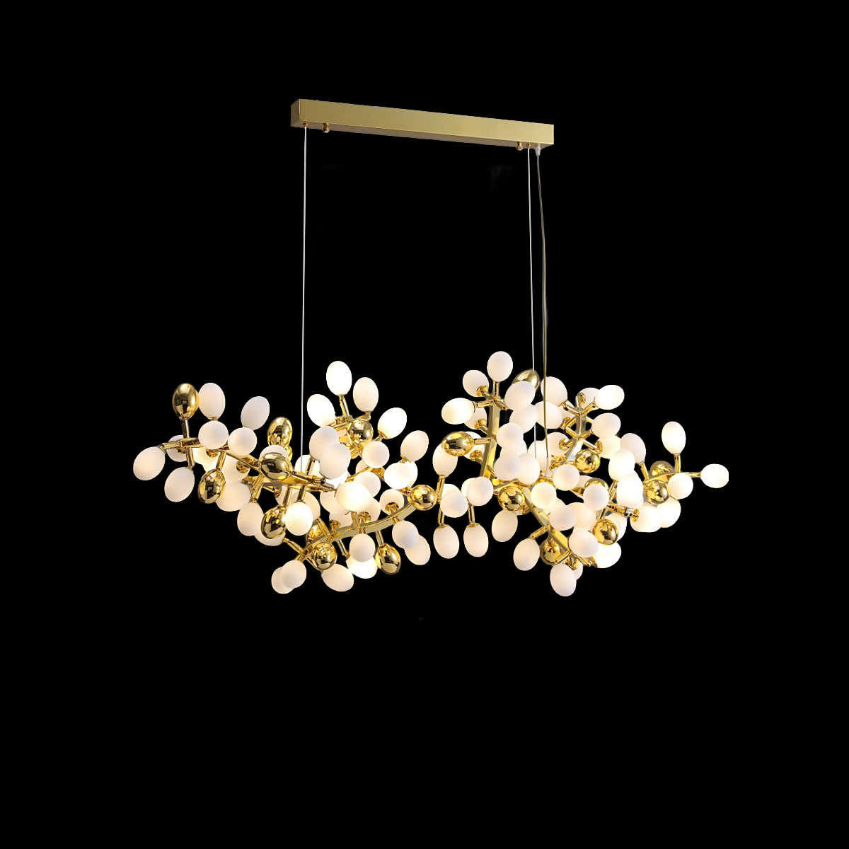 Post Modern Linear Grape Branch Chandelier Over Dining Table