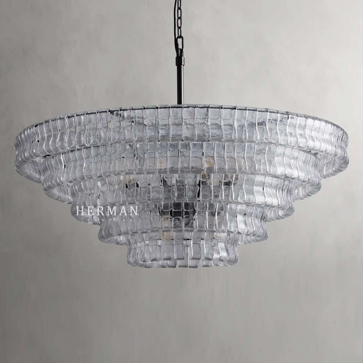 Amor 5-Tier Ghiaccio Glass Pendant Round Chandelier 48"