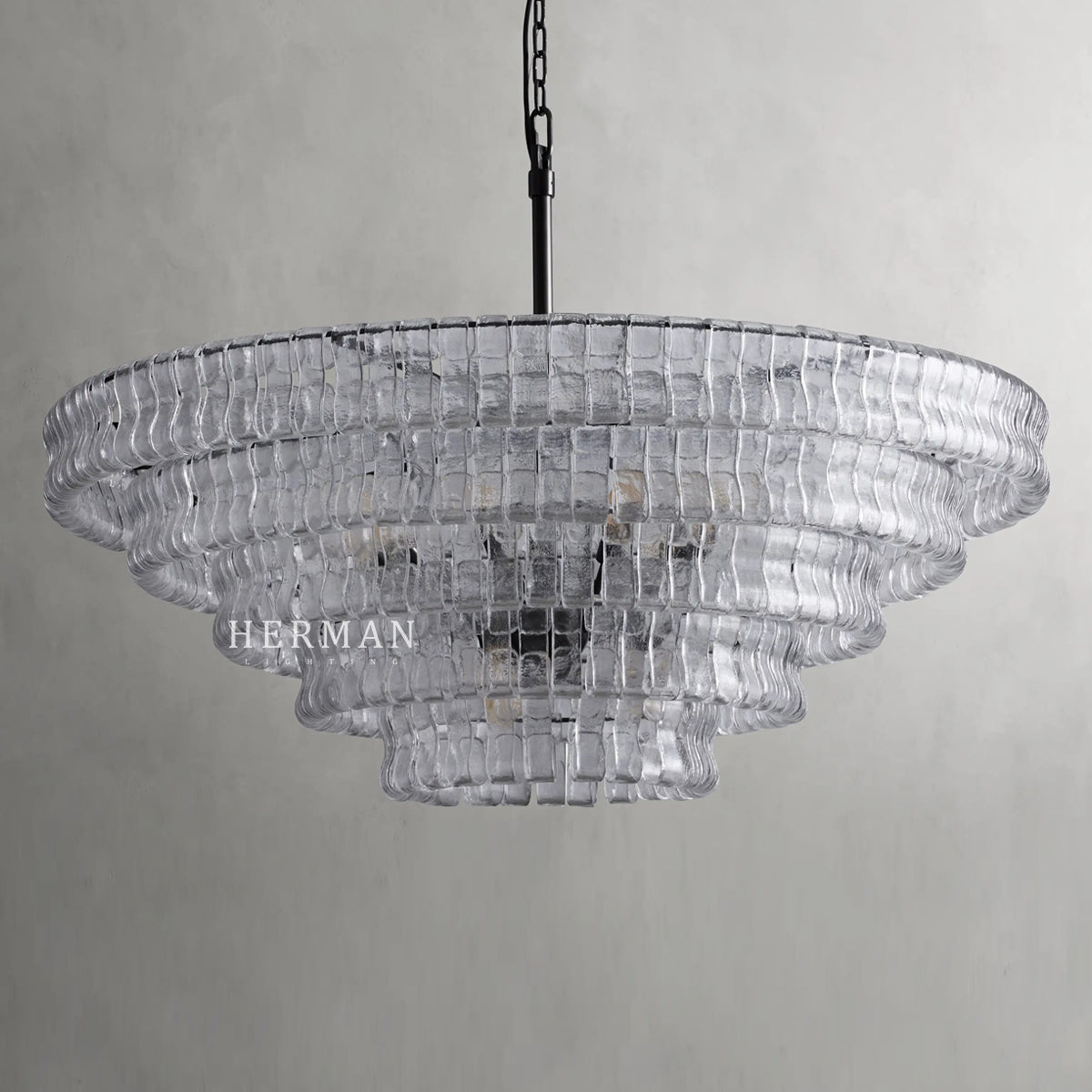 Amor 5-Tier Ghiaccio Glass Pendant Round Chandelier 48"
