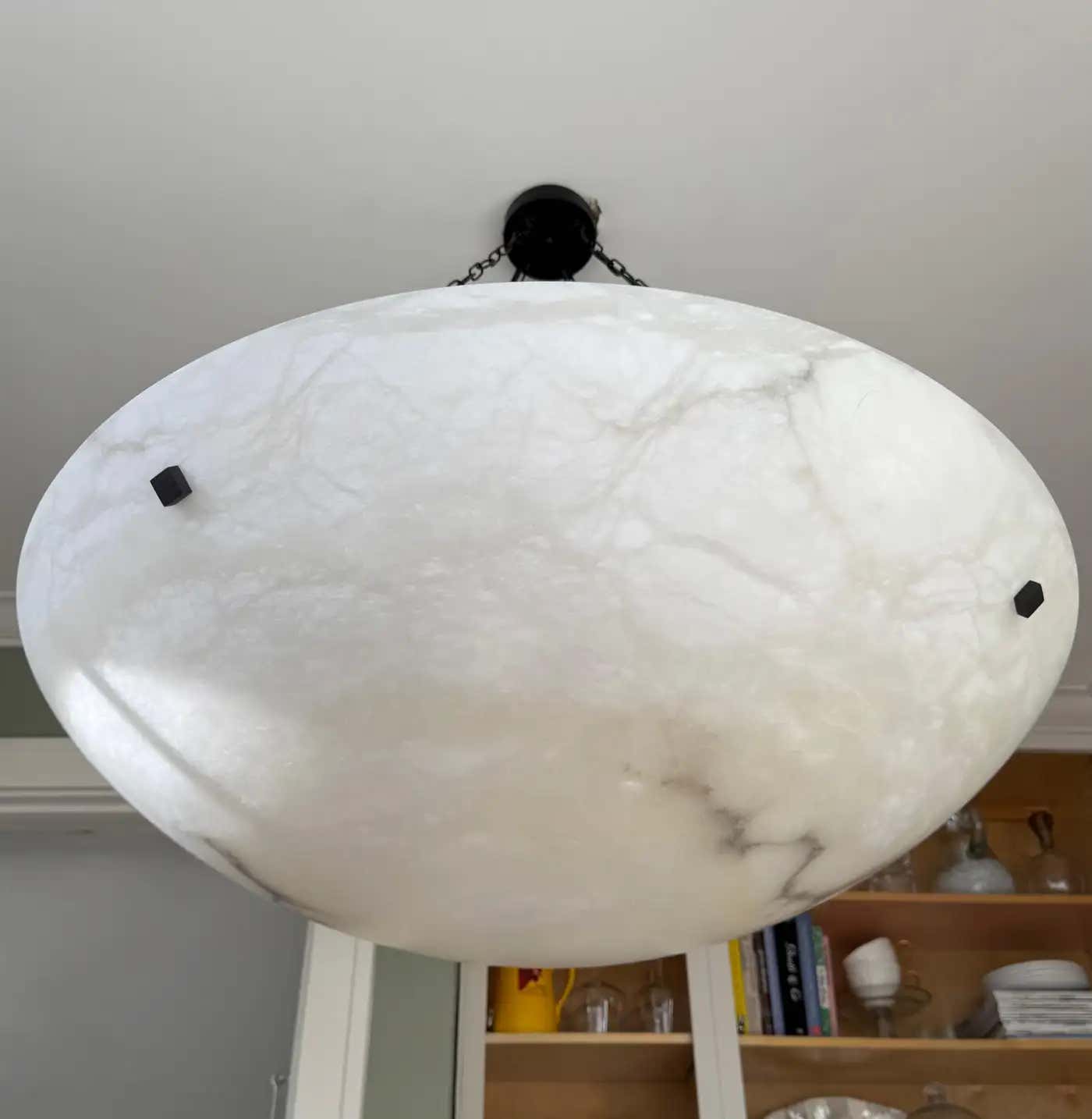 Enormous 36 Ø Flush Mount / Pendant with Stunning Full Moon-Like Alabaster Shade