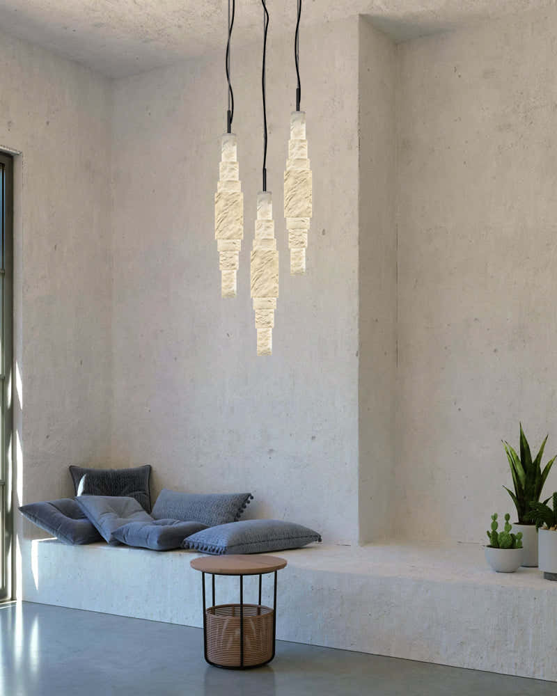 White Alabaster Cluster Pendant Lamp 3-lights for kitchen Island