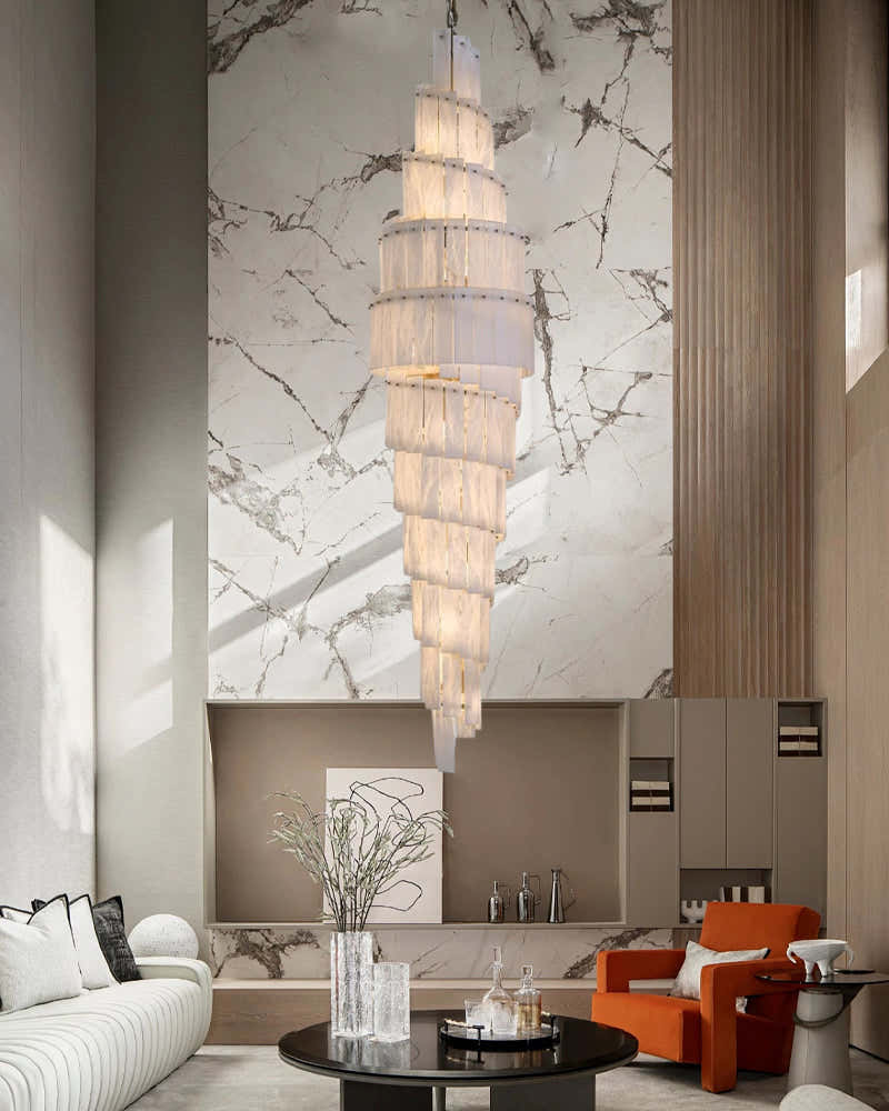 Stairwell Luxury Modern LED High Ceiling Large Alabaster Chandelier