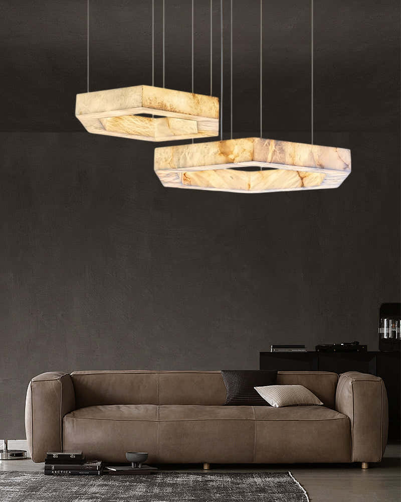 LED Hexagon Marble Pendant Lamp | Double/Triple Ring Design