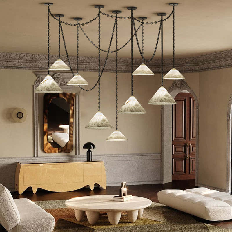 Multi-Head Matte White Alabaster Cone Hanging Kitchen Pendant Light