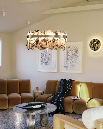 Modern LED Marble Round Chandelier 24" 32"