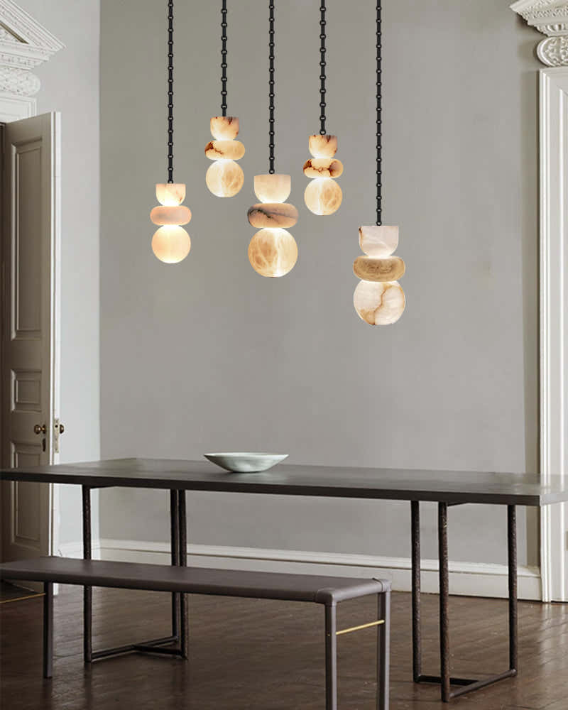 7 lights 6" Wide Multi Light LED Pendant Light Fixtures white alabaster indoor lighting