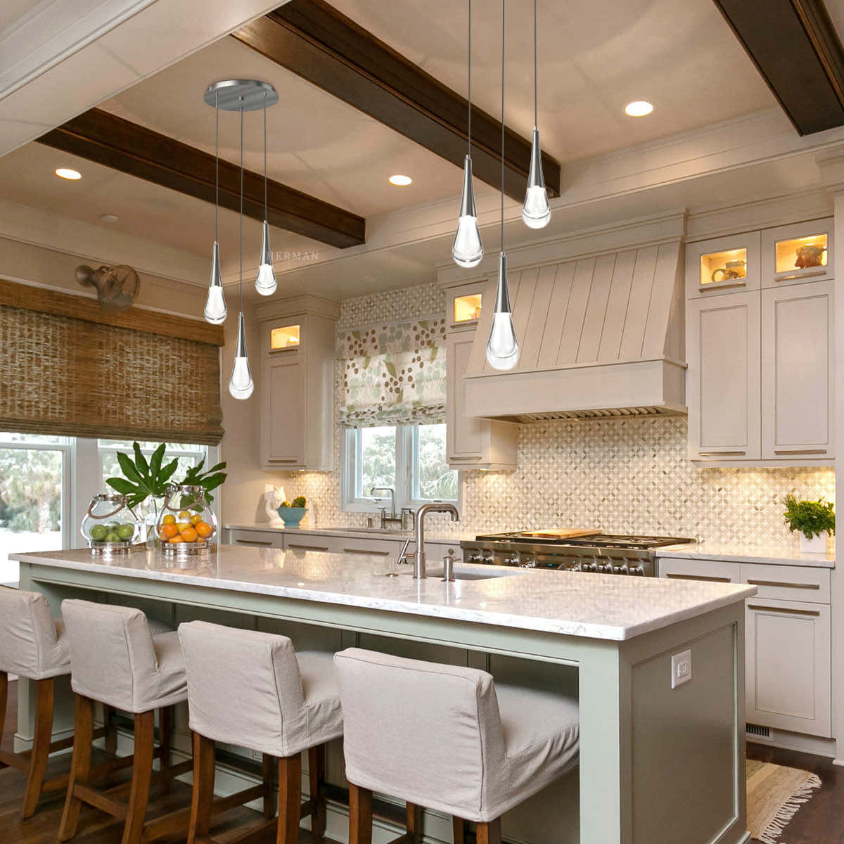 Rain 3-Light Pendant For Bathroom Bedroom Kitchen Island