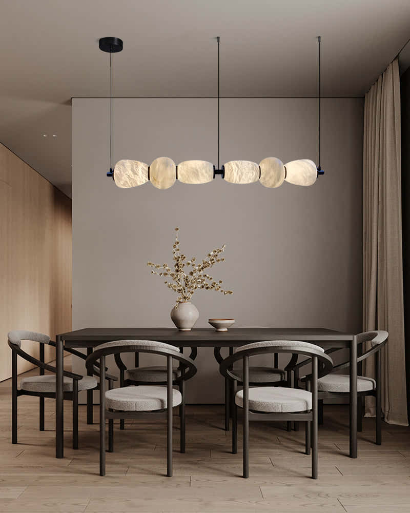 Modern Linear White Alabaster Solid Ball Thread Synthetic Shade Hanging Light for Dining