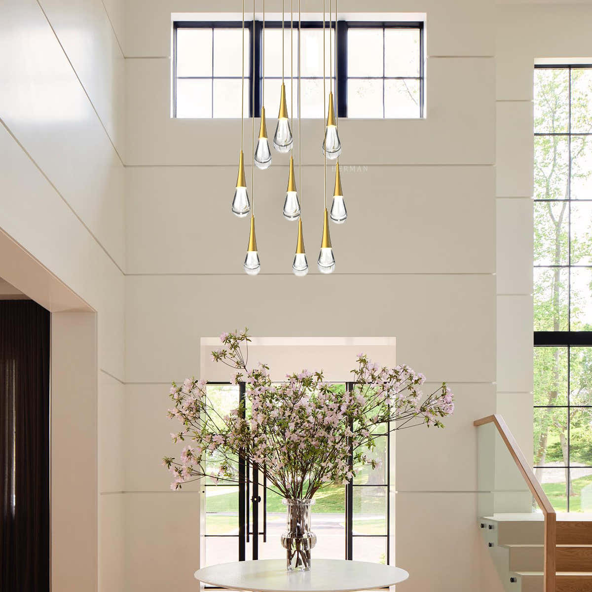 Rain 9-Light Square Chandelier Pendant For Living room Family room Dining Room Bedroom