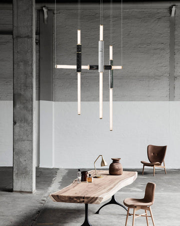 Linear Pipe Alabaster & Acrylic Pendant Light for dining room | vertically & horizontally