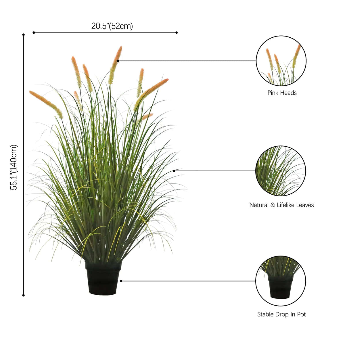 Artificial 8-Head Long Cat Tail with Curved Onion Grass Bonsai 55"H