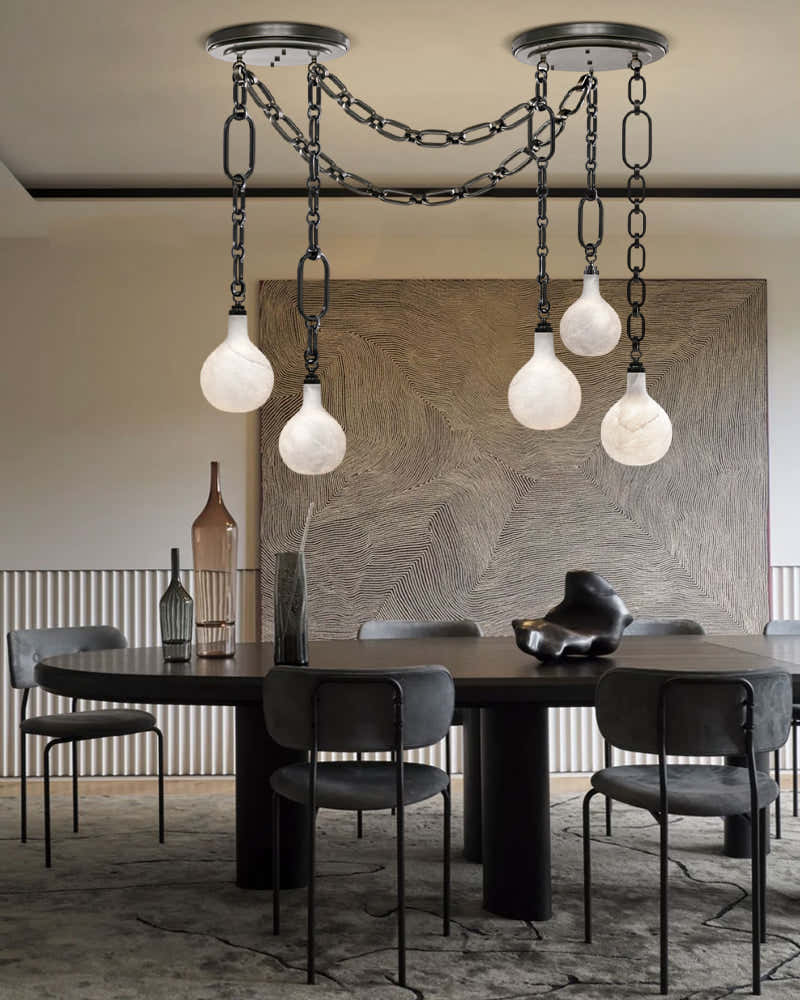 Cluster White Alabaster Globe Pendant Light with adjustable chain