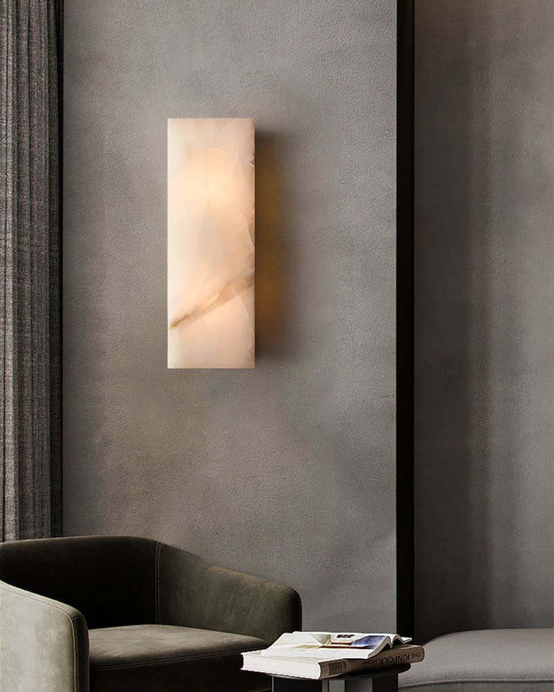 Rectangular Natural Semi-Translucent Alabaster Wall Lamp for Bath & Vanity